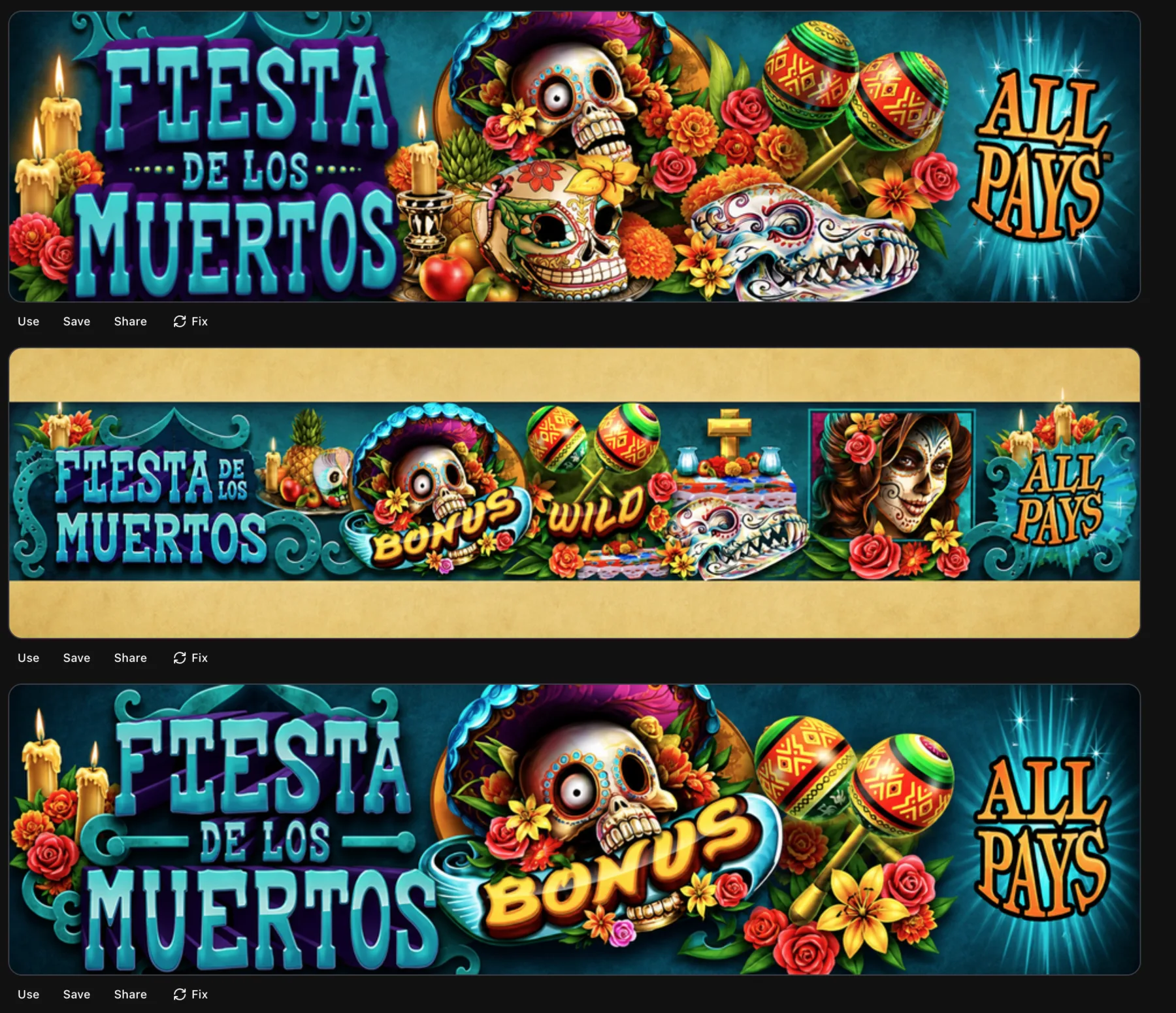 Three wide slot game banner variations